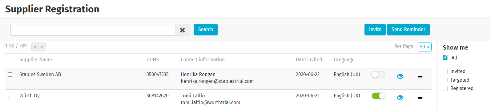 Supplier registration page